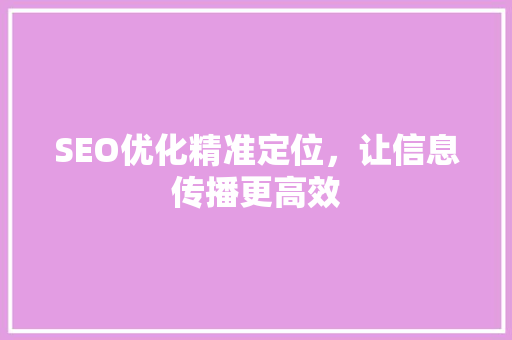 SEO优化精准定位，让信息传播更高效