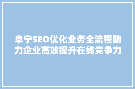阜宁SEO优化业务全流程助力企业高效提升在线竞争力
