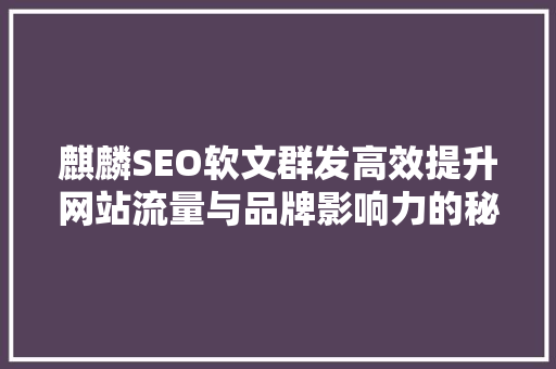 麒麟SEO软文群发高效提升网站流量与品牌影响力的秘密武器
