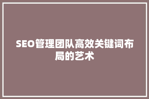 SEO管理团队高效关键词布局的艺术