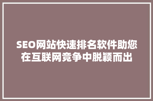 SEO网站快速排名软件助您在互联网竞争中脱颖而出