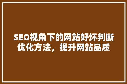 SEO视角下的网站好坏判断优化方法，提升网站品质 WordPress教程