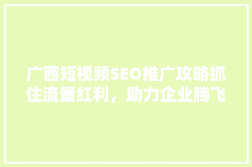 广西短视频SEO推广攻略抓住流量红利，助力企业腾飞
