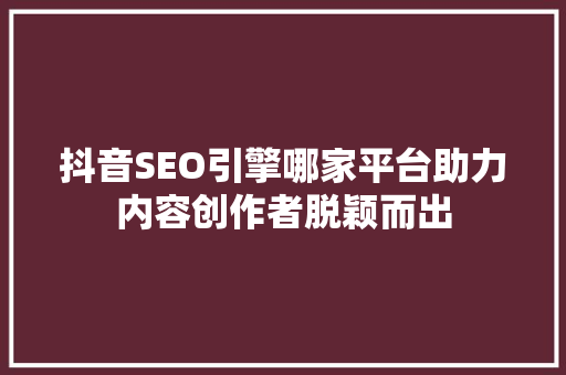 抖音SEO引擎哪家平台助力内容创作者脱颖而出