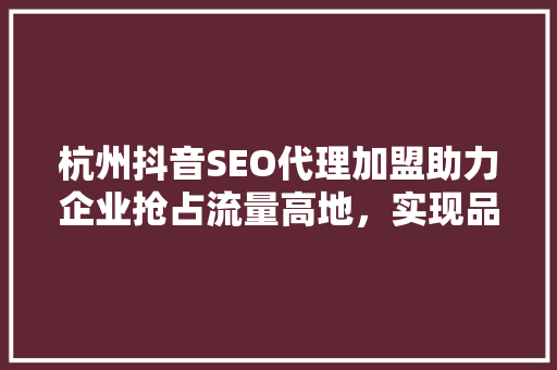 杭州抖音SEO代理加盟助力企业抢占流量高地，实现品牌腾飞
