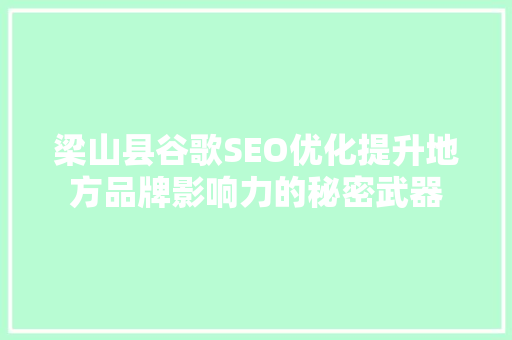 梁山县谷歌SEO优化提升地方品牌影响力的秘密武器