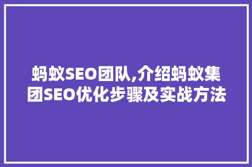 蚂蚁SEO团队,介绍蚂蚁集团SEO优化步骤及实战方法