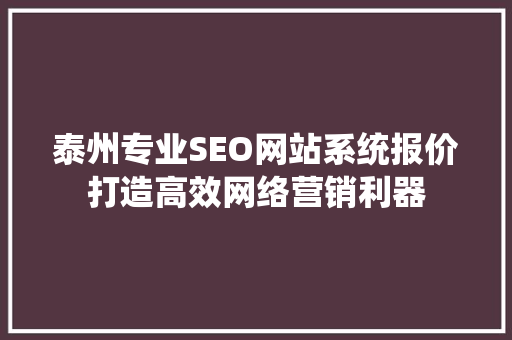 泰州专业SEO网站系统报价打造高效网络营销利器