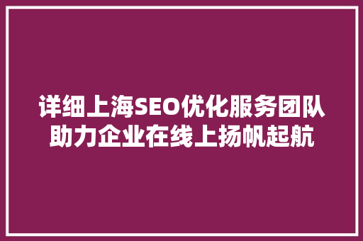 详细上海SEO优化服务团队助力企业在线上扬帆起航