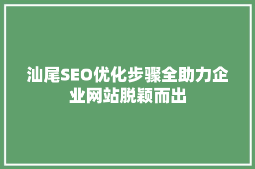 汕尾SEO优化步骤全助力企业网站脱颖而出