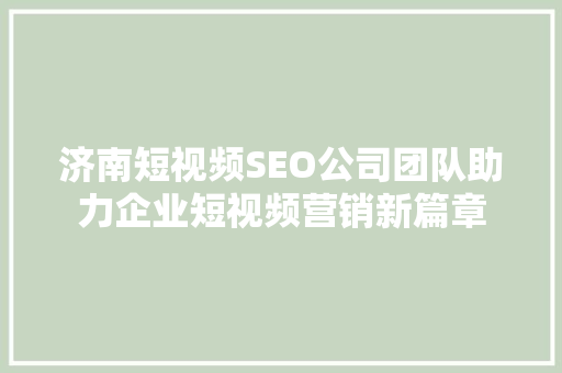 济南短视频SEO公司团队助力企业短视频营销新篇章