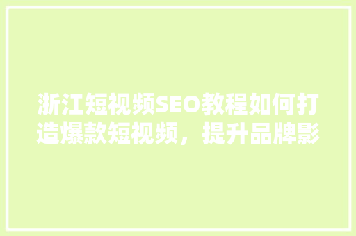 浙江短视频SEO教程如何打造爆款短视频，提升品牌影响力 服务器/数据库