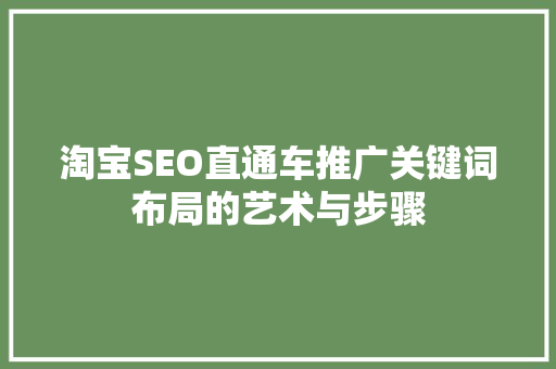 淘宝SEO直通车推广关键词布局的艺术与步骤