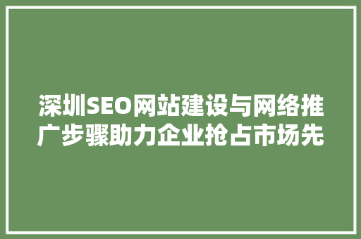 深圳SEO网站建设与网络推广步骤助力企业抢占市场先机