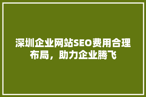 深圳企业网站SEO费用合理布局，助力企业腾飞
