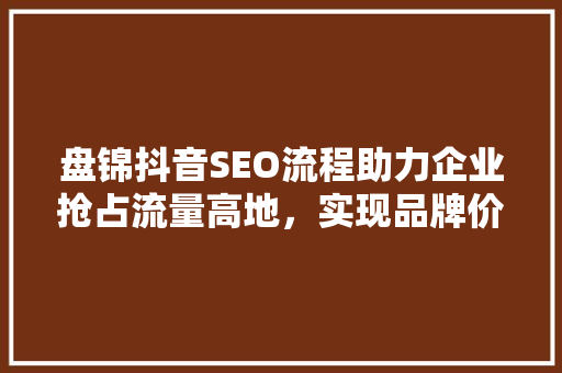 盘锦抖音SEO流程助力企业抢占流量高地，实现品牌价值最大化