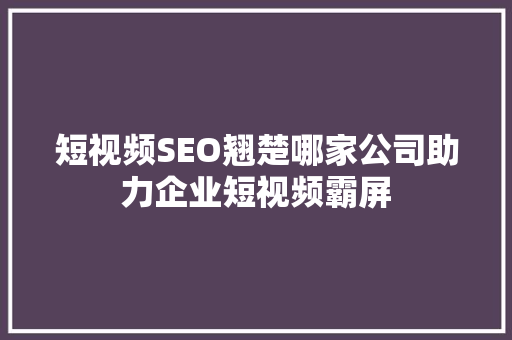 短视频SEO翘楚哪家公司助力企业短视频霸屏 服务器/数据库