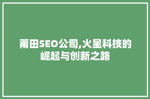 莆田SEO公司,火星科技的崛起与创新之路