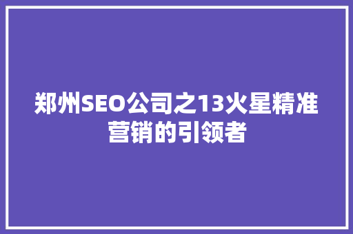 郑州SEO公司之13火星精准营销的引领者 WordPress教程