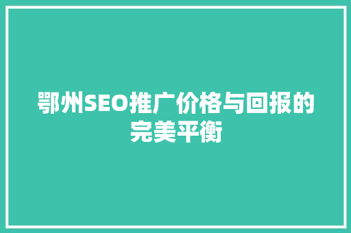鄂州SEO推广价格与回报的完美平衡 建站教程