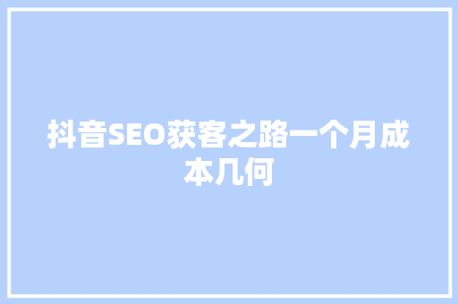 抖音SEO获客之路一个月成本几何