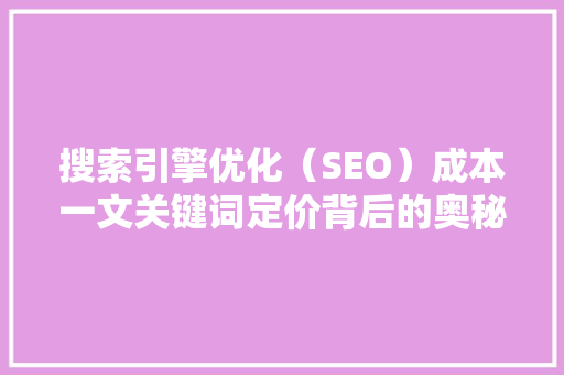 搜索引擎优化（SEO）成本一文关键词定价背后的奥秘 SEO教程
