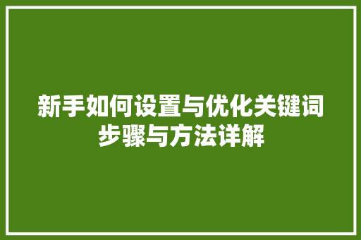 新手如何设置与优化关键词步骤与方法详解