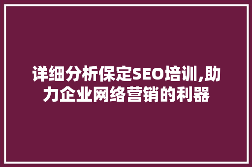 详细分析保定SEO培训,助力企业网络营销的利器
