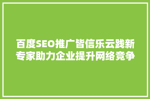 百度SEO推广皆信乐云践新专家助力企业提升网络竞争力