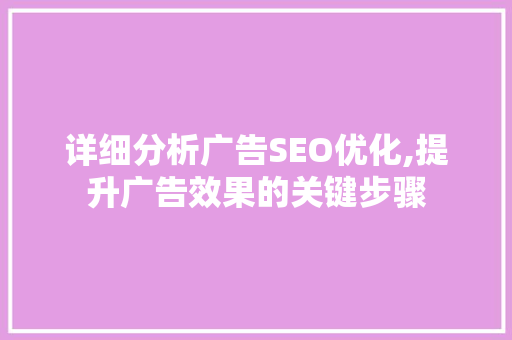 详细分析广告SEO优化,提升广告效果的关键步骤