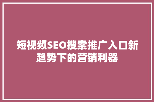 短视频SEO搜索推广入口新趋势下的营销利器