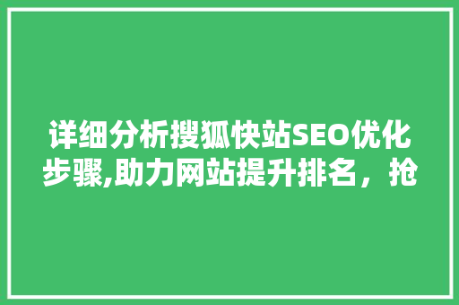 详细分析搜狐快站SEO优化步骤,助力网站提升排名，抢占市场先机
