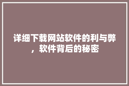 详细下载网站软件的利与弊，软件背后的秘密 建站教程