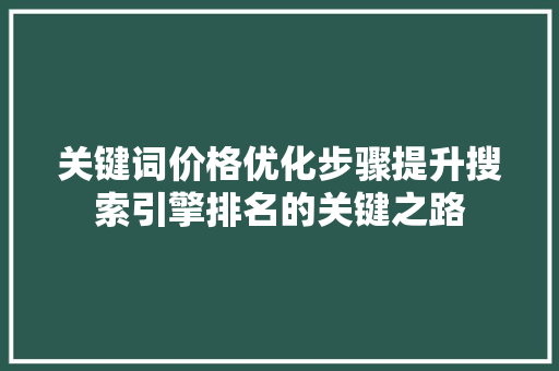 关键词价格优化步骤提升搜索引擎排名的关键之路