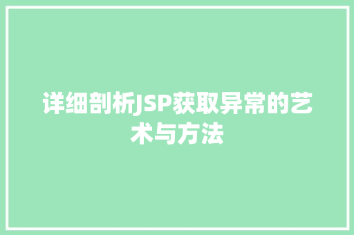 详细剖析JSP获取异常的艺术与方法