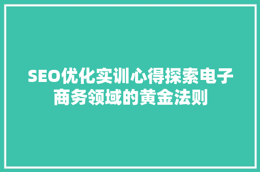 SEO优化实训心得探索电子商务领域的黄金法则