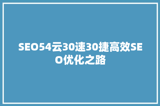 SEO54云30速30捷高效SEO优化之路
