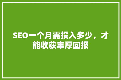 SEO一个月需投入多少，才能收获丰厚回报 Web前端
