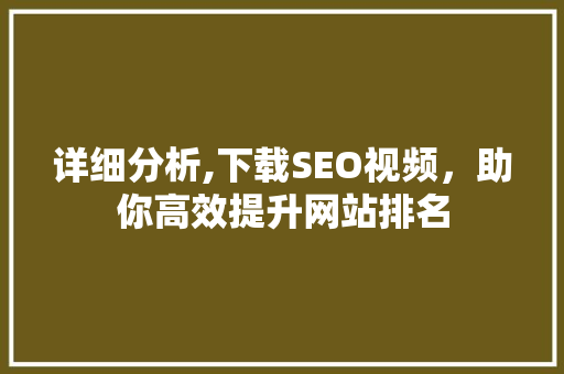 详细分析,下载SEO视频，助你高效提升网站排名