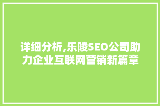 详细分析,乐陵SEO公司助力企业互联网营销新篇章