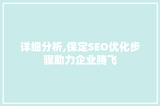 详细分析,保定SEO优化步骤助力企业腾飞