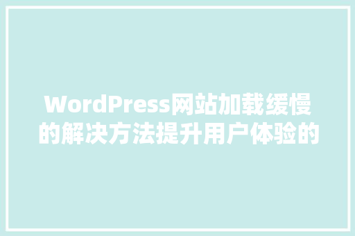 WordPress网站加载缓慢的解决方法提升用户体验的关键步骤 建站教程