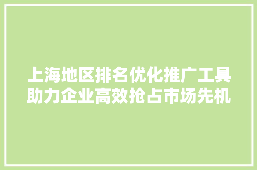 上海地区排名优化推广工具助力企业高效抢占市场先机 建站教程