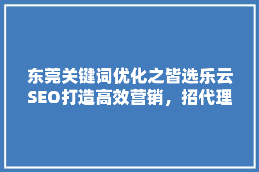东莞关键词优化之皆选乐云SEO打造高效营销，招代理共赢未来 Web前端