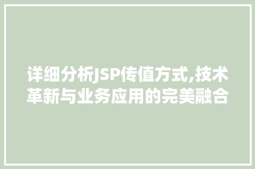 详细分析JSP传值方式,技术革新与业务应用的完美融合