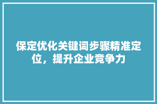 保定优化关键词步骤精准定位，提升企业竞争力