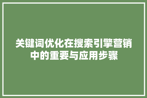 关键词优化在搜索引擎营销中的重要与应用步骤