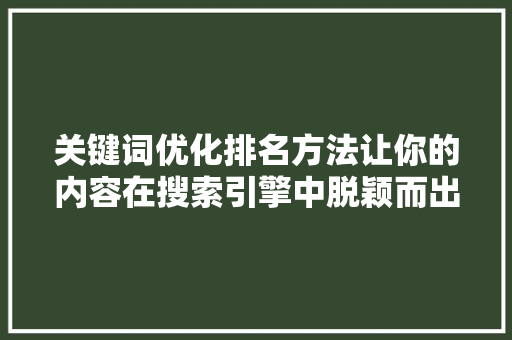 关键词优化排名方法让你的内容在搜索引擎中脱颖而出