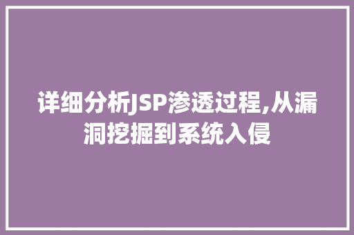 详细分析JSP渗透过程,从漏洞挖掘到系统入侵