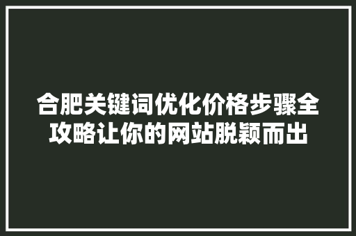 合肥关键词优化价格步骤全攻略让你的网站脱颖而出